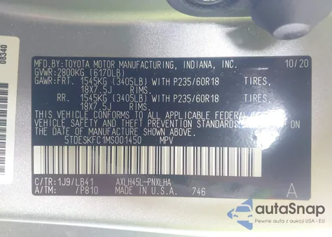 2021 Toyota Sienna Platinum from USA, damaged, VIN 5TDESKFC1MS001450